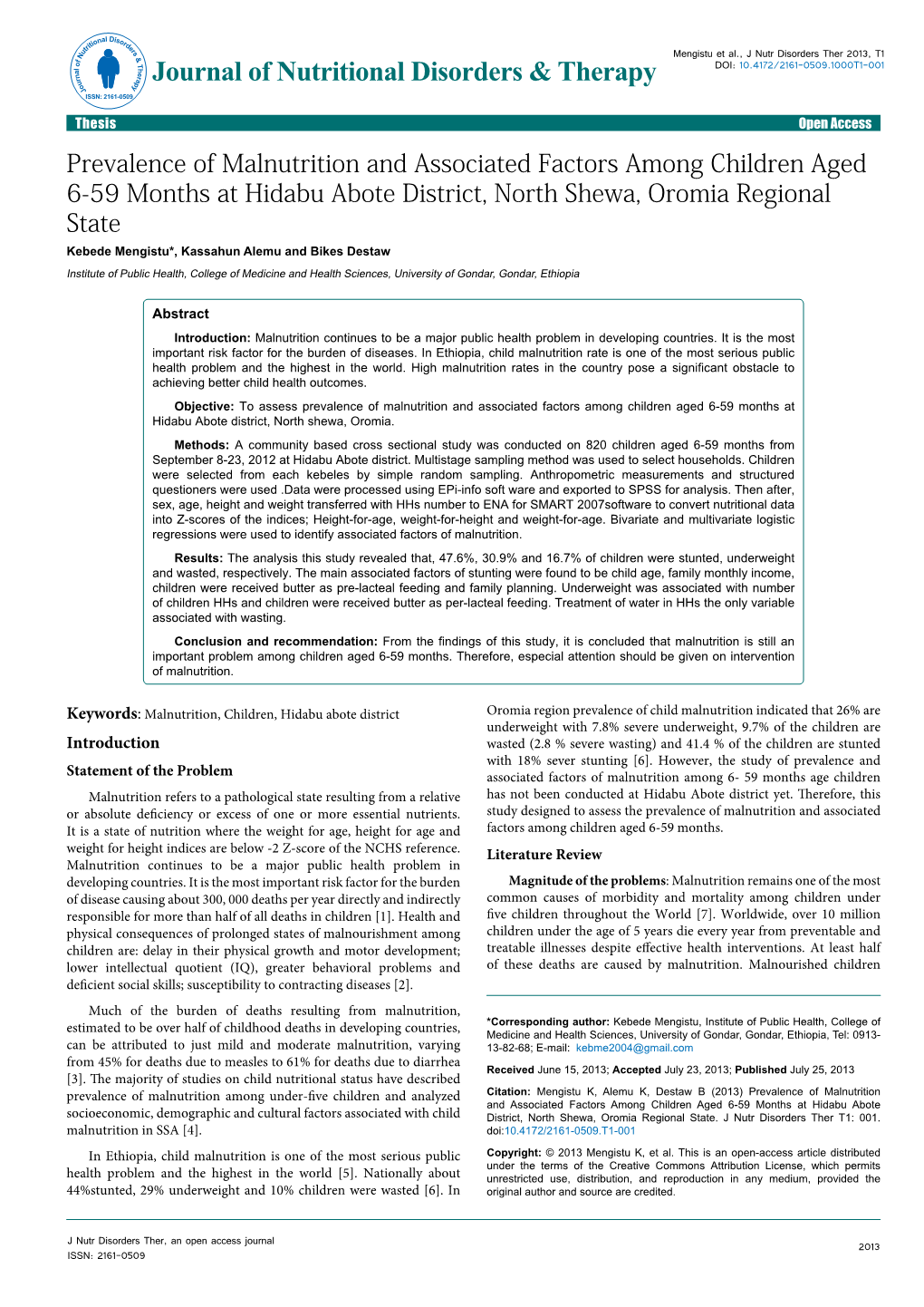 Prevalence of Malnutrition and Associated Factors Among Children