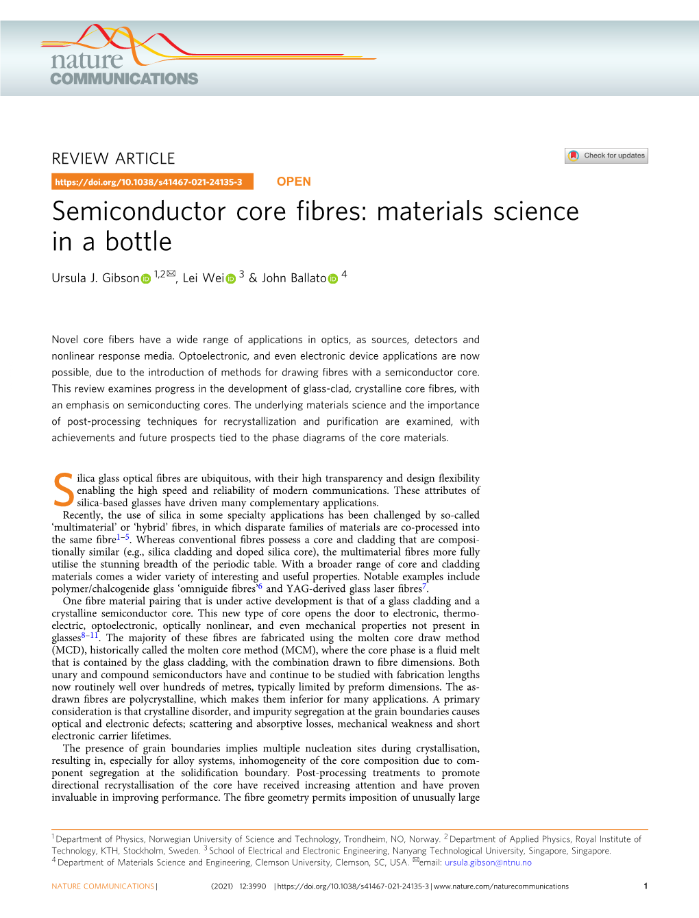 Semiconductor Core Fibres