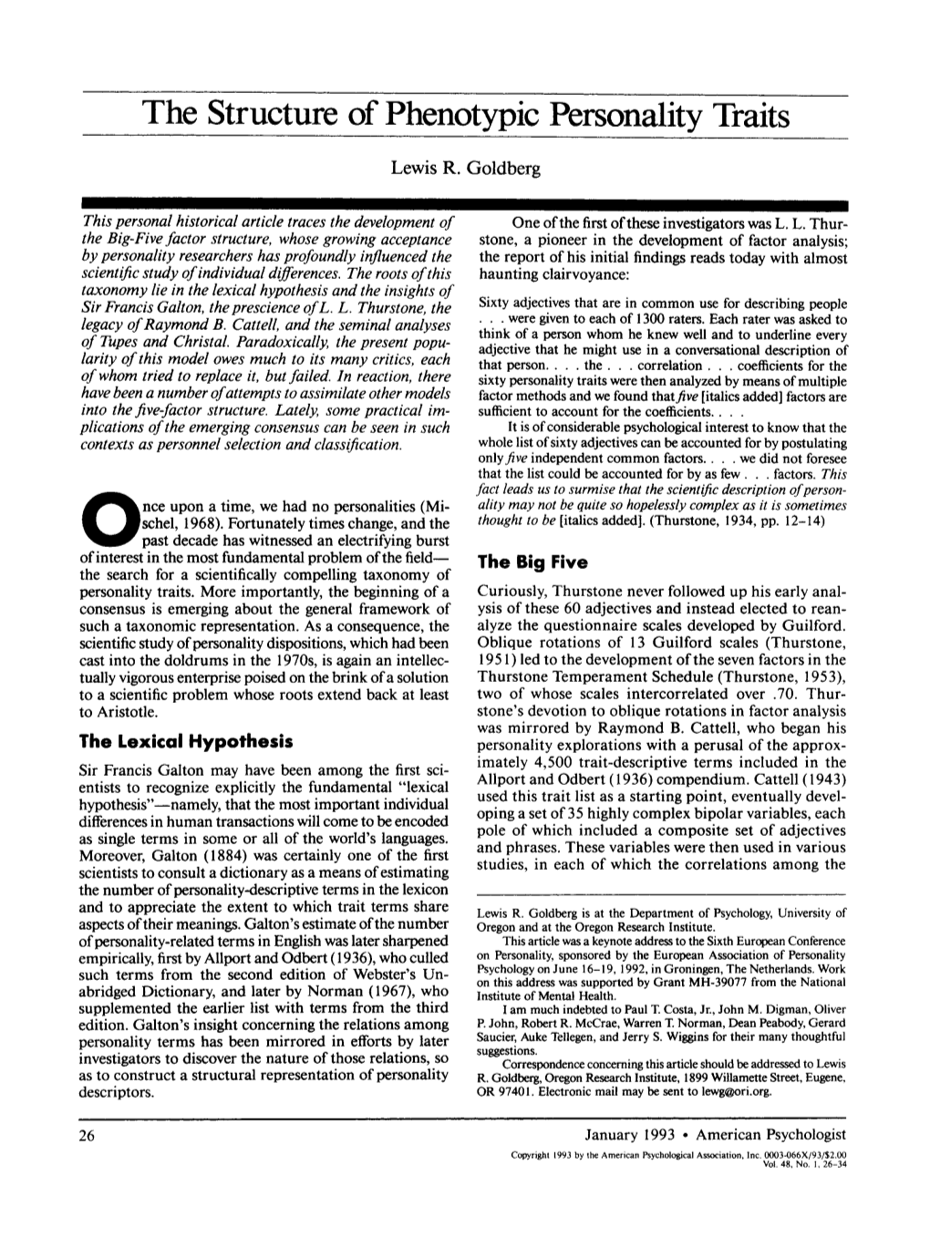 The Structure of Phenotypic Personality Traits