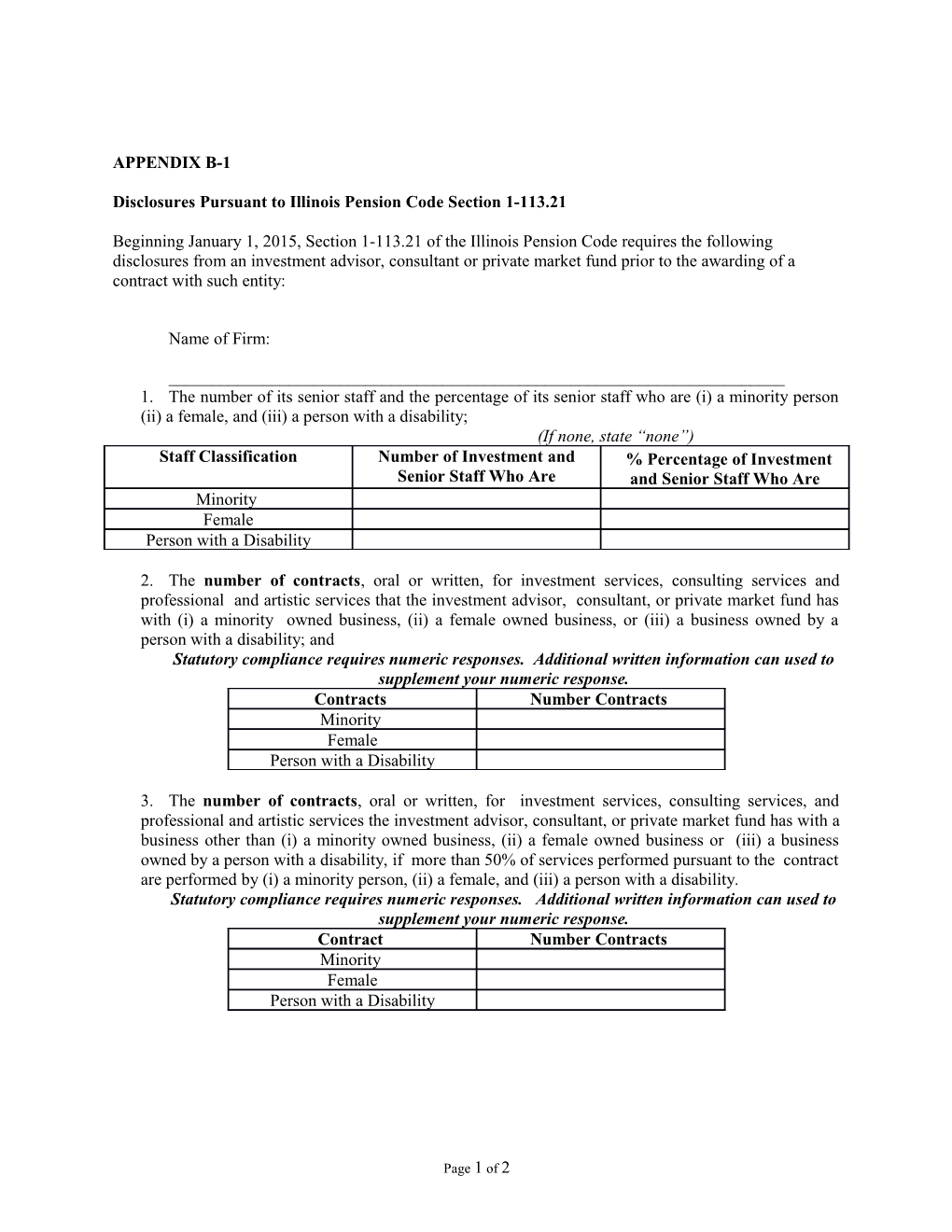 Disclosures Pursuant to Illinois Pension Code Section 1-113.21