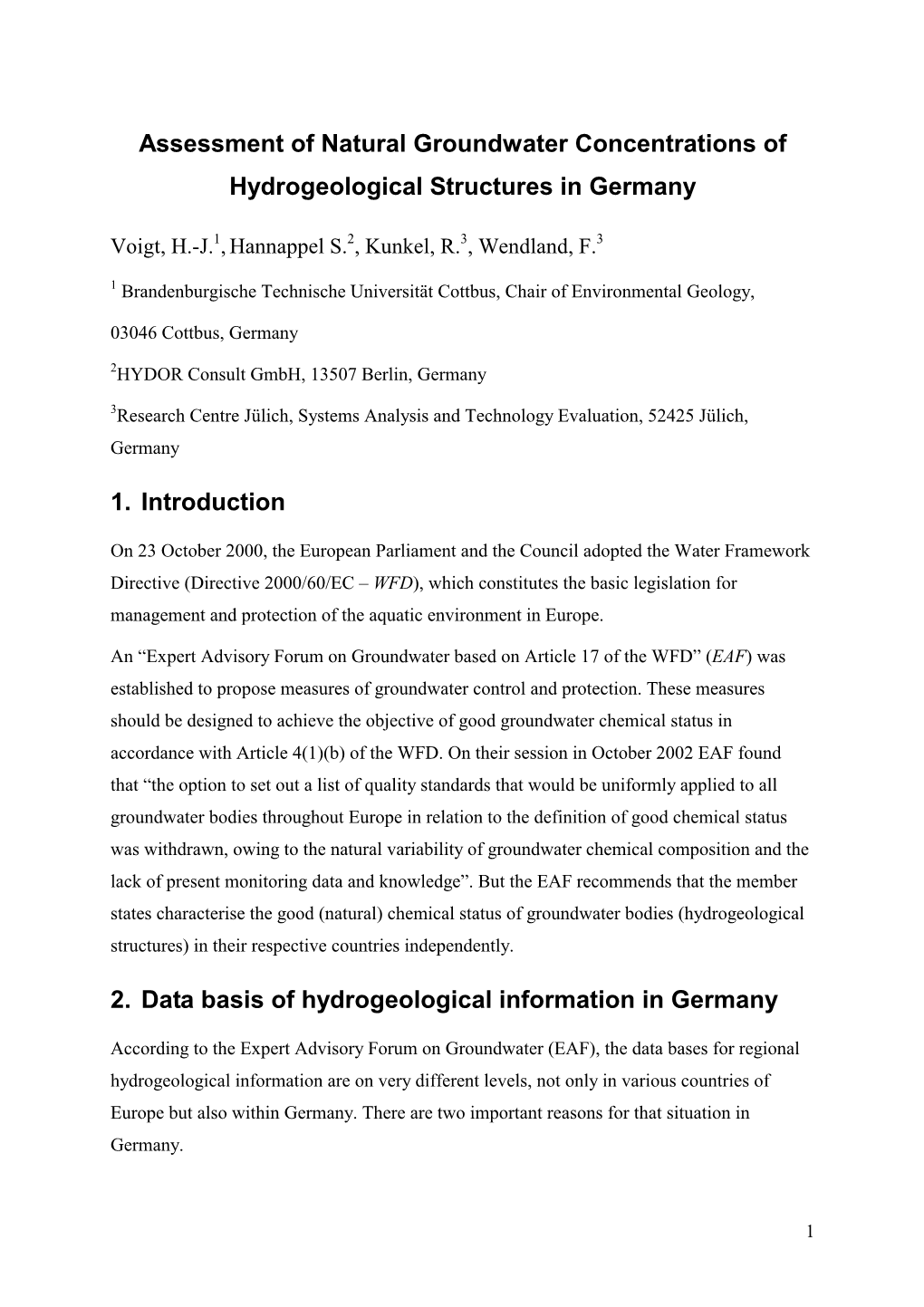Assessment of Natural Groundwater Concentrations of Hydrogeological Structures in Germany