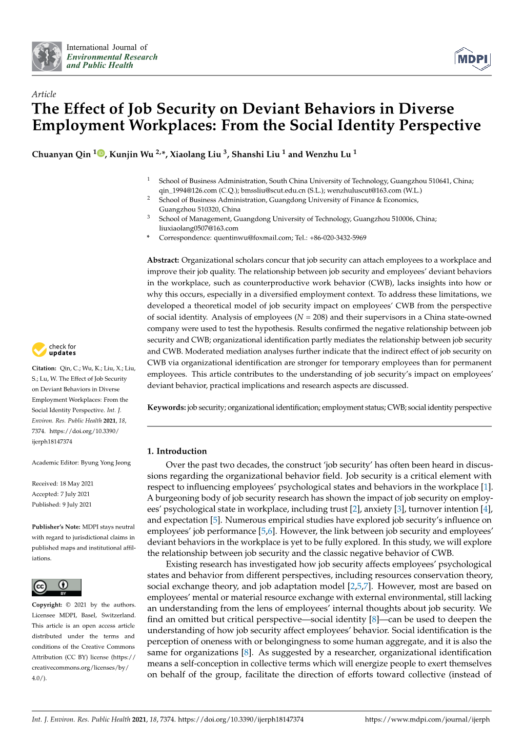 The Effect of Job Security on Deviant Behaviors in Diverse Employment Workplaces: from the Social Identity Perspective