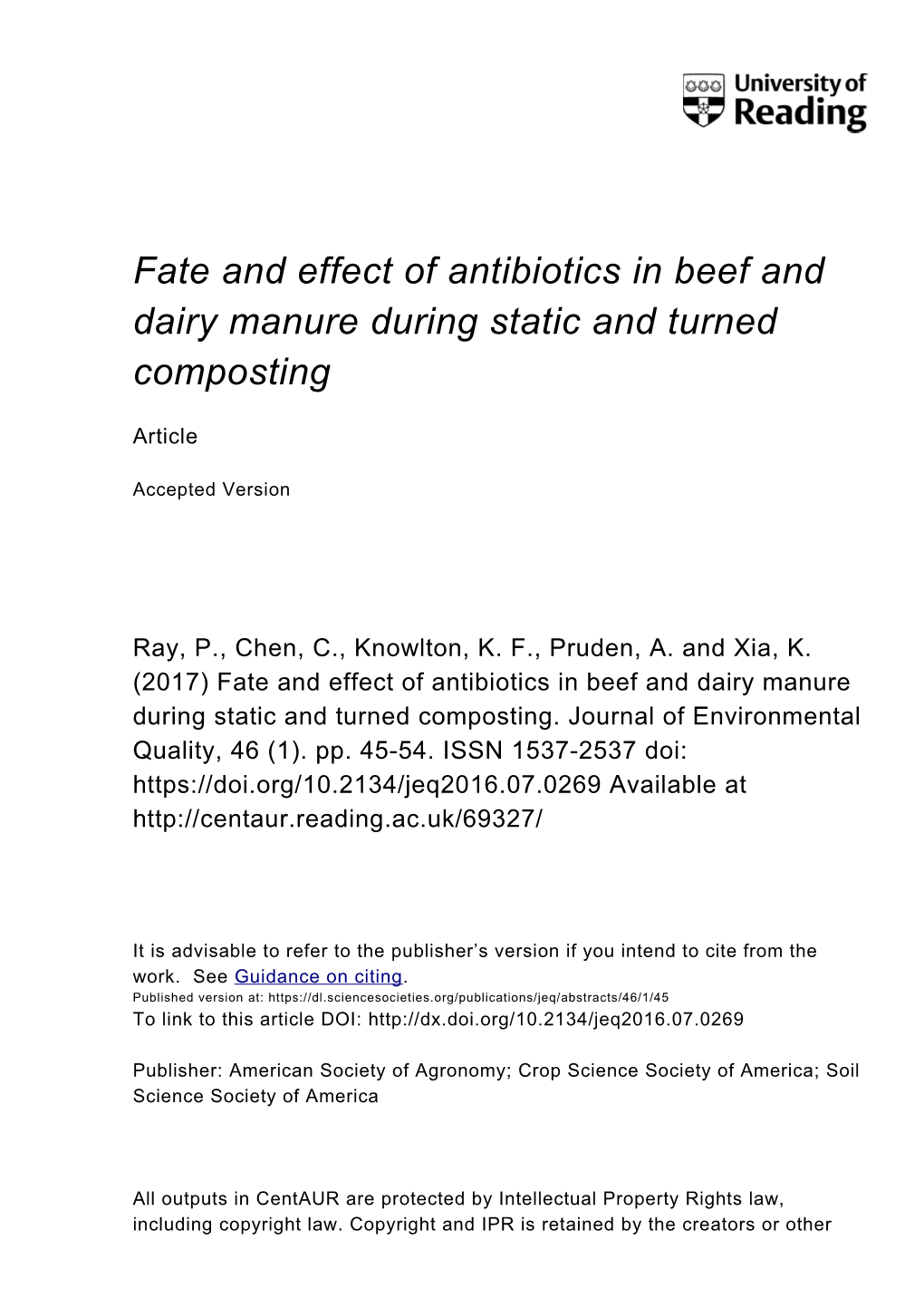 Fate and Effect of Antibiotics in Beef and Dairy Manure During Static and Turned Composting