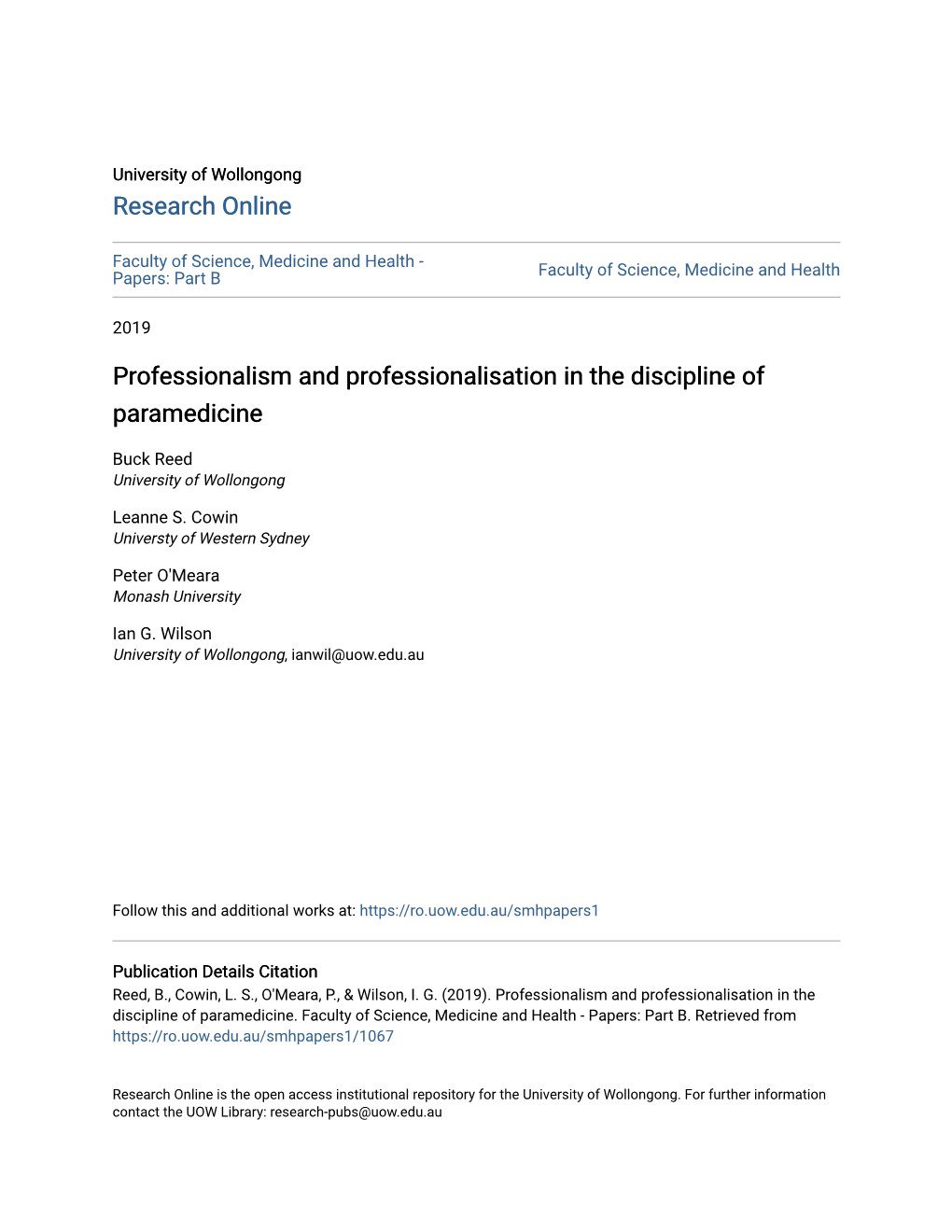 Professionalism and Professionalisation in the Discipline of Paramedicine