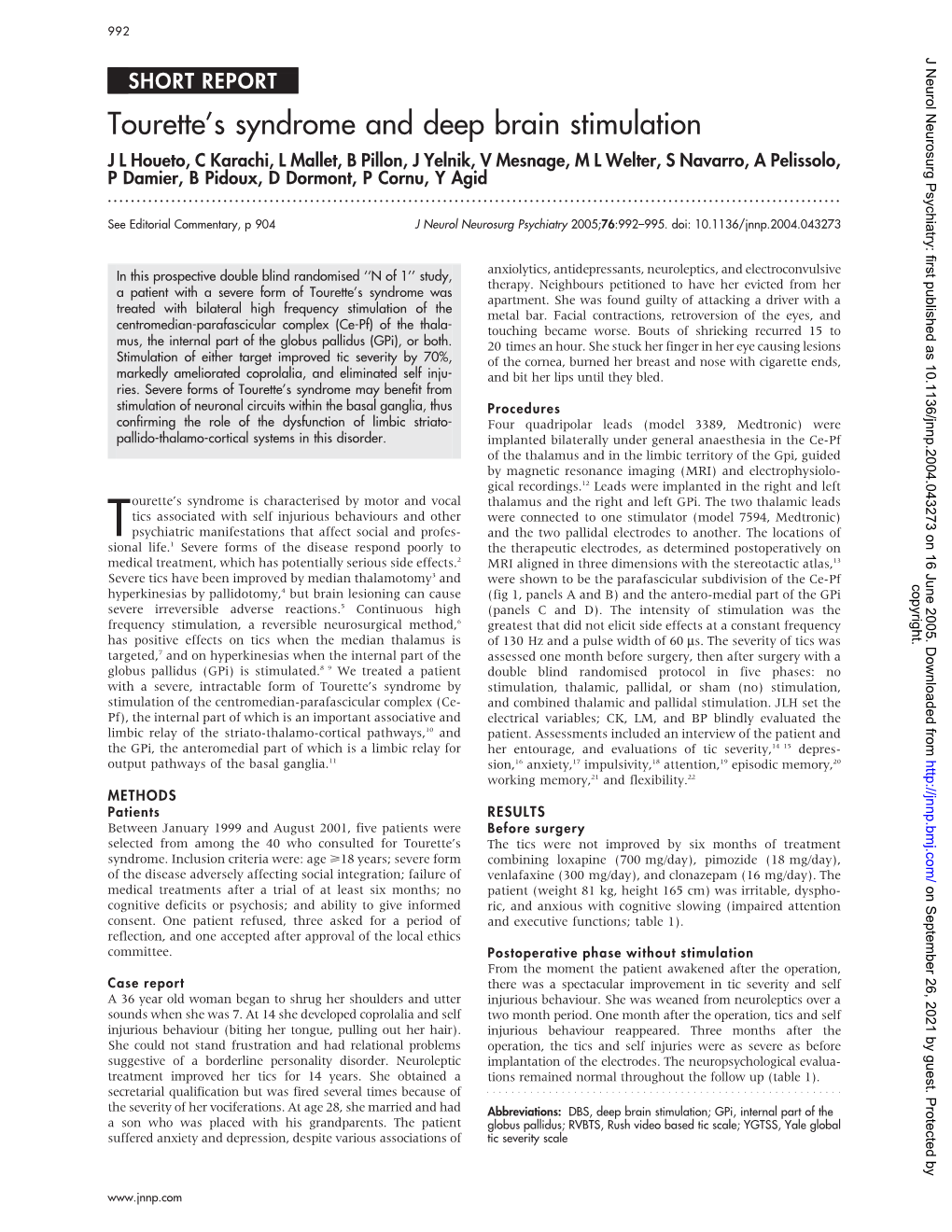 Tourette's Syndrome and Deep Brain Stimulation