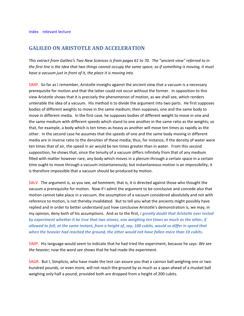 Galileo on Aristotle and Acceleration