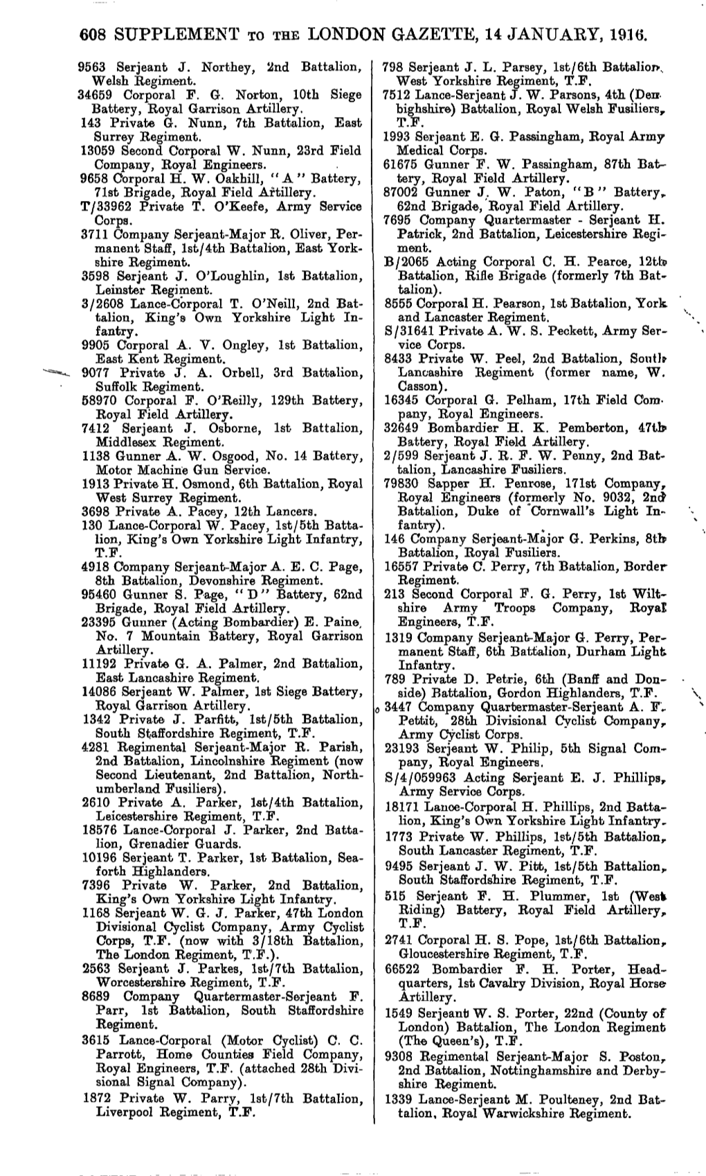 608 Supplement to the London Gazette, 14 January, 191(5