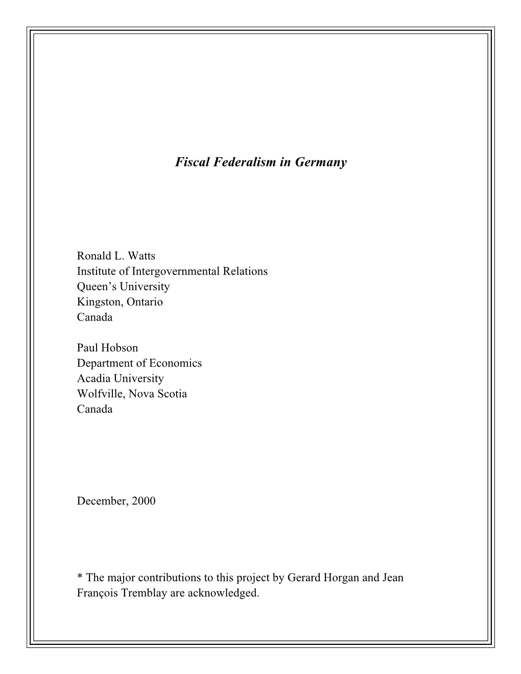 Fiscal Federalism in Germany