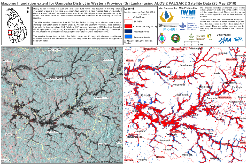 Mapping Inundation Extent for Gampaha District in Western Province (Sri Lanka) Using ALOS 2 PALSAR 2 Satellite Data (23 May 2018)