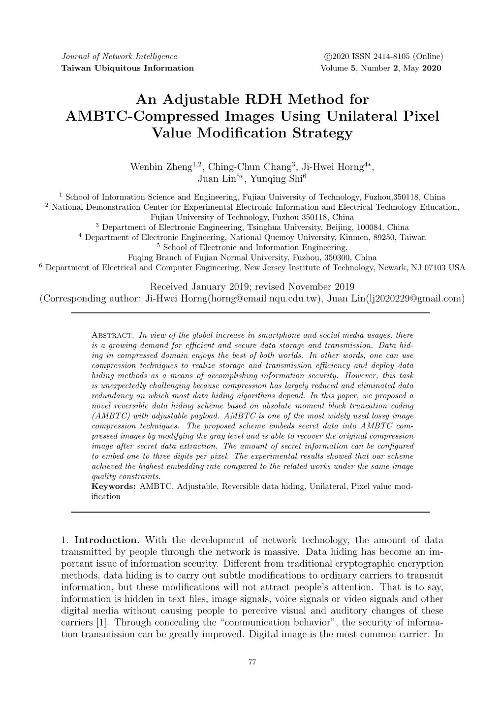 An Adjustable RDH Method for AMBTC-Compressed Images Using Unilateral Pixel Value Modiﬁcation Strategy