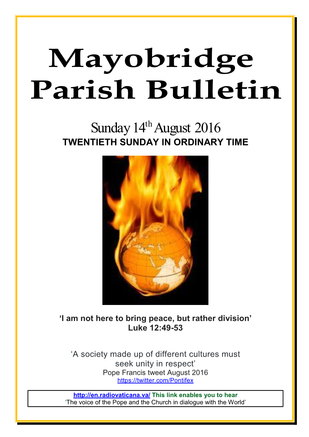 Parish Newsletter WE 14 August 2016