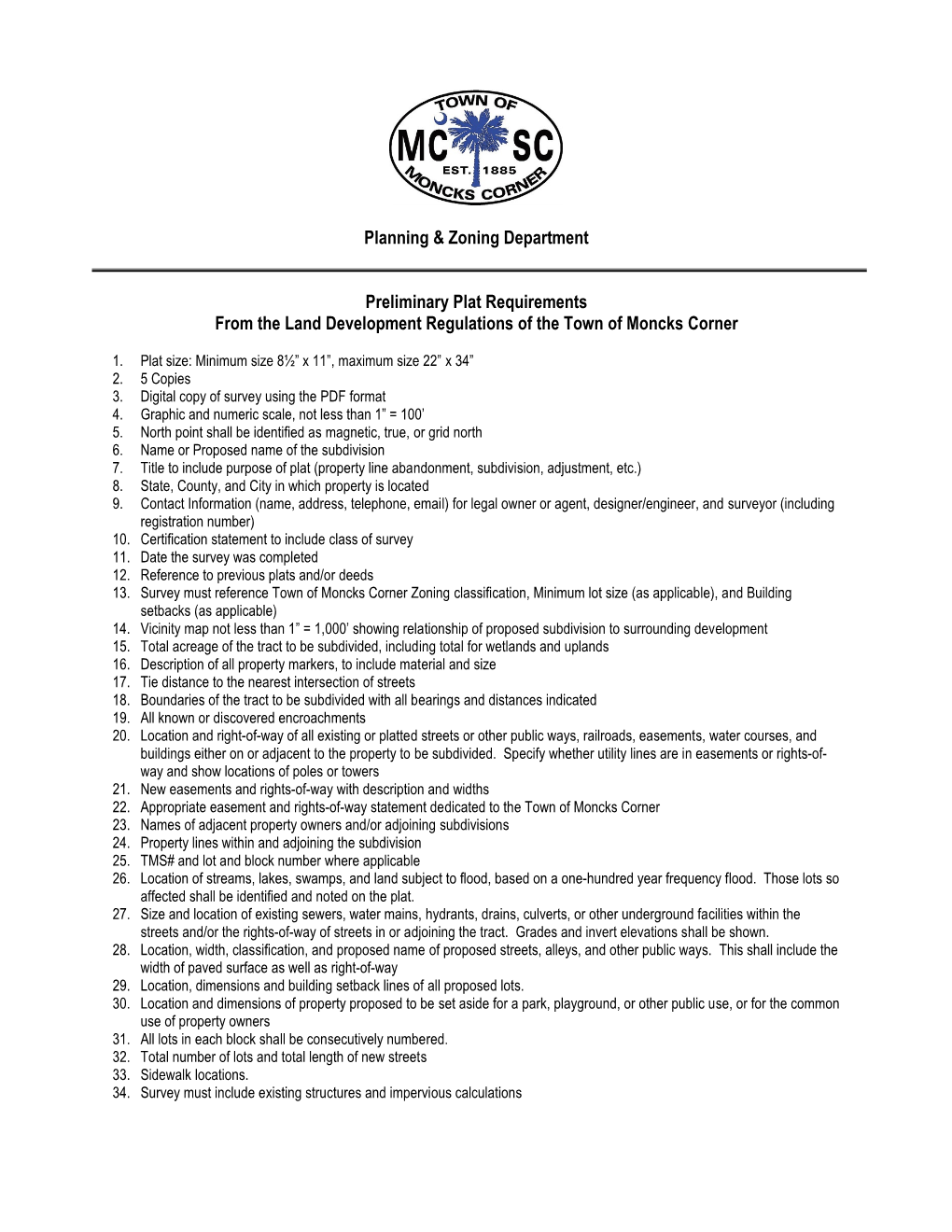 Planning & Zoning Department Preliminary Plat Requirements