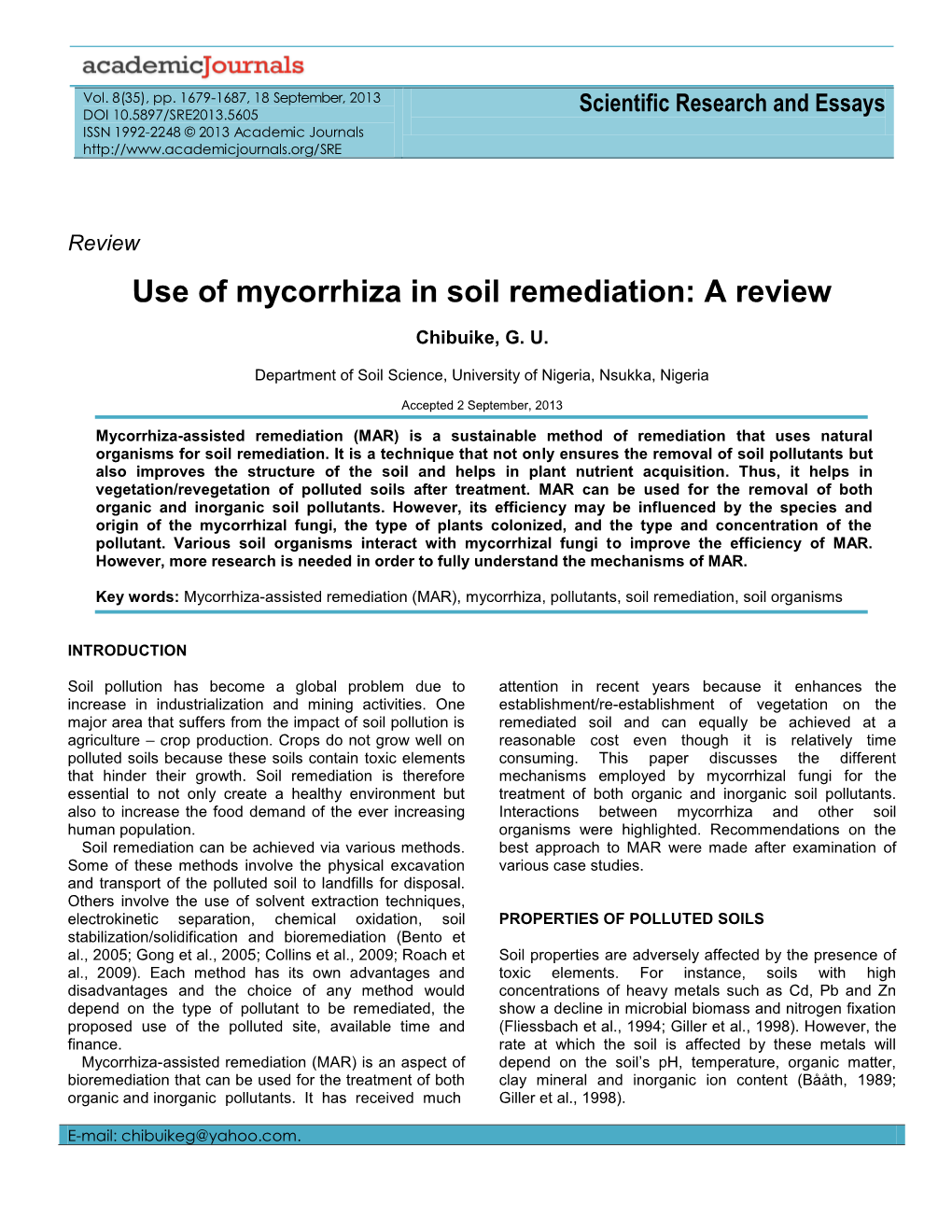 Use of Mycorrhiza in Soil Remediation: a Review