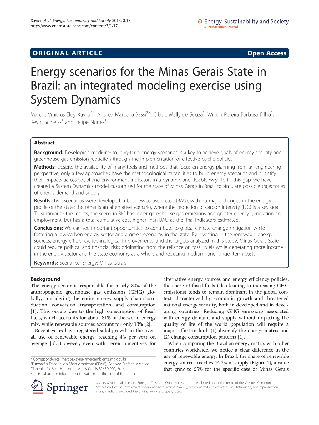 Energy Scenarios for the Minas Gerais