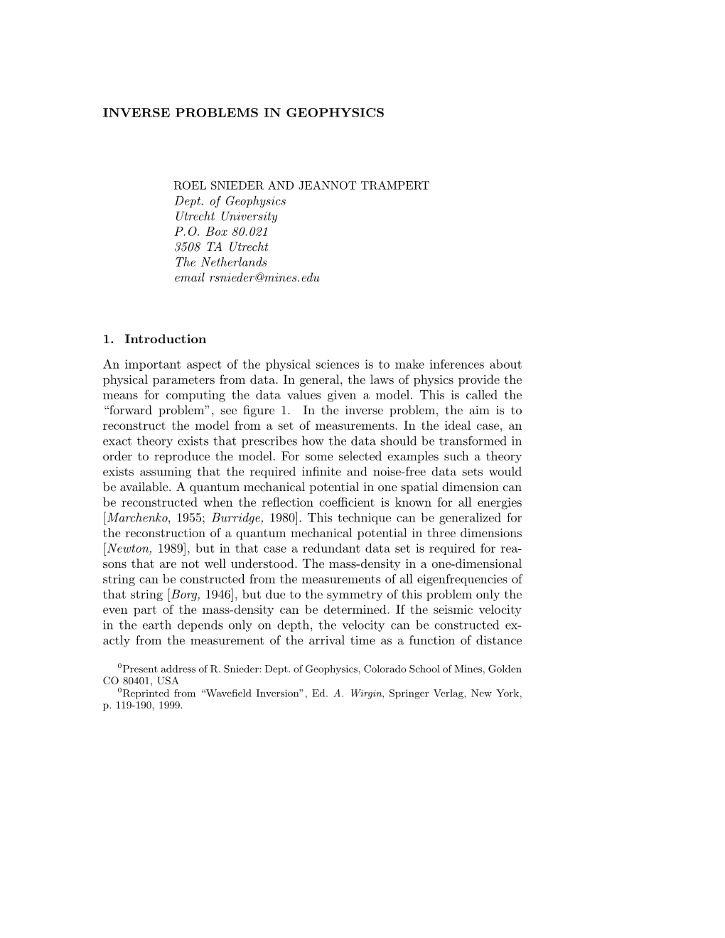 Inverse Problems in Geophysics