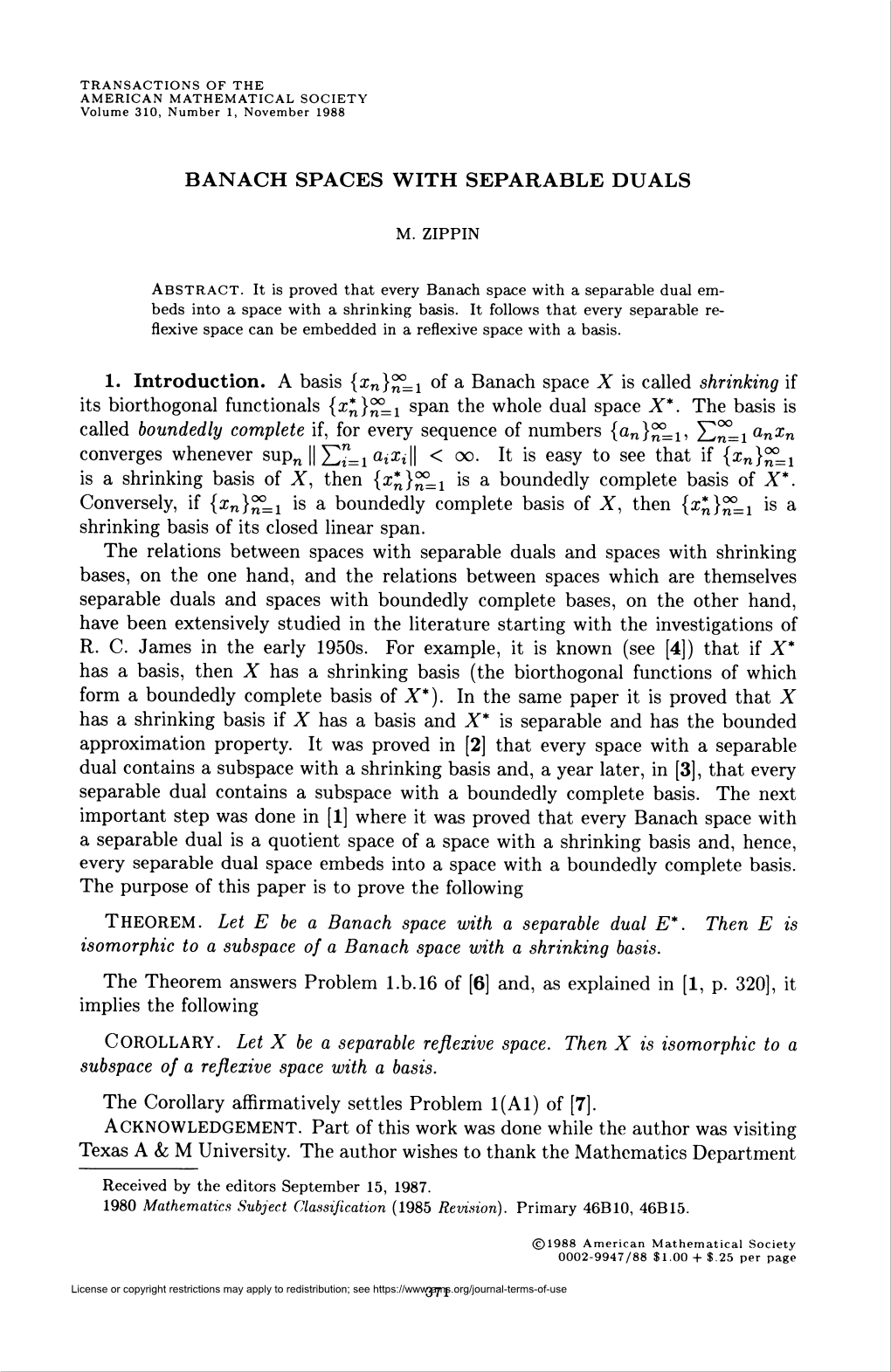 Banach Spaces with Separable Duals