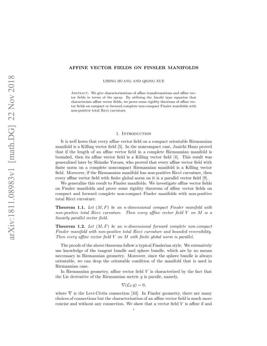 Affine Vector Fields on Finsle Manifolds