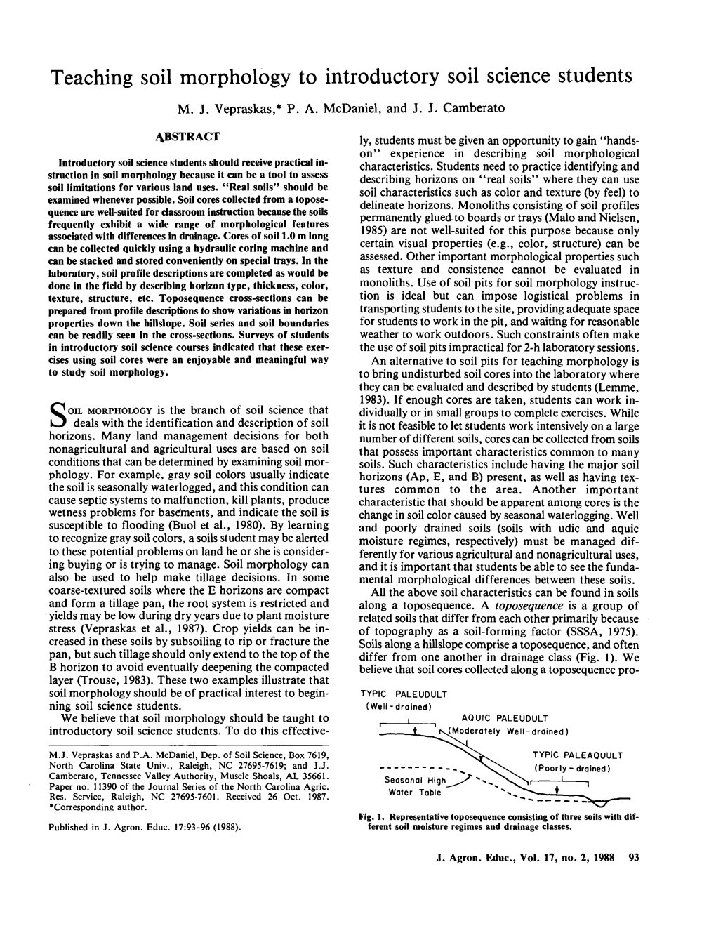 1988) Teaching Soil Morphology to Introductory Soil Science Students (JNRLSE