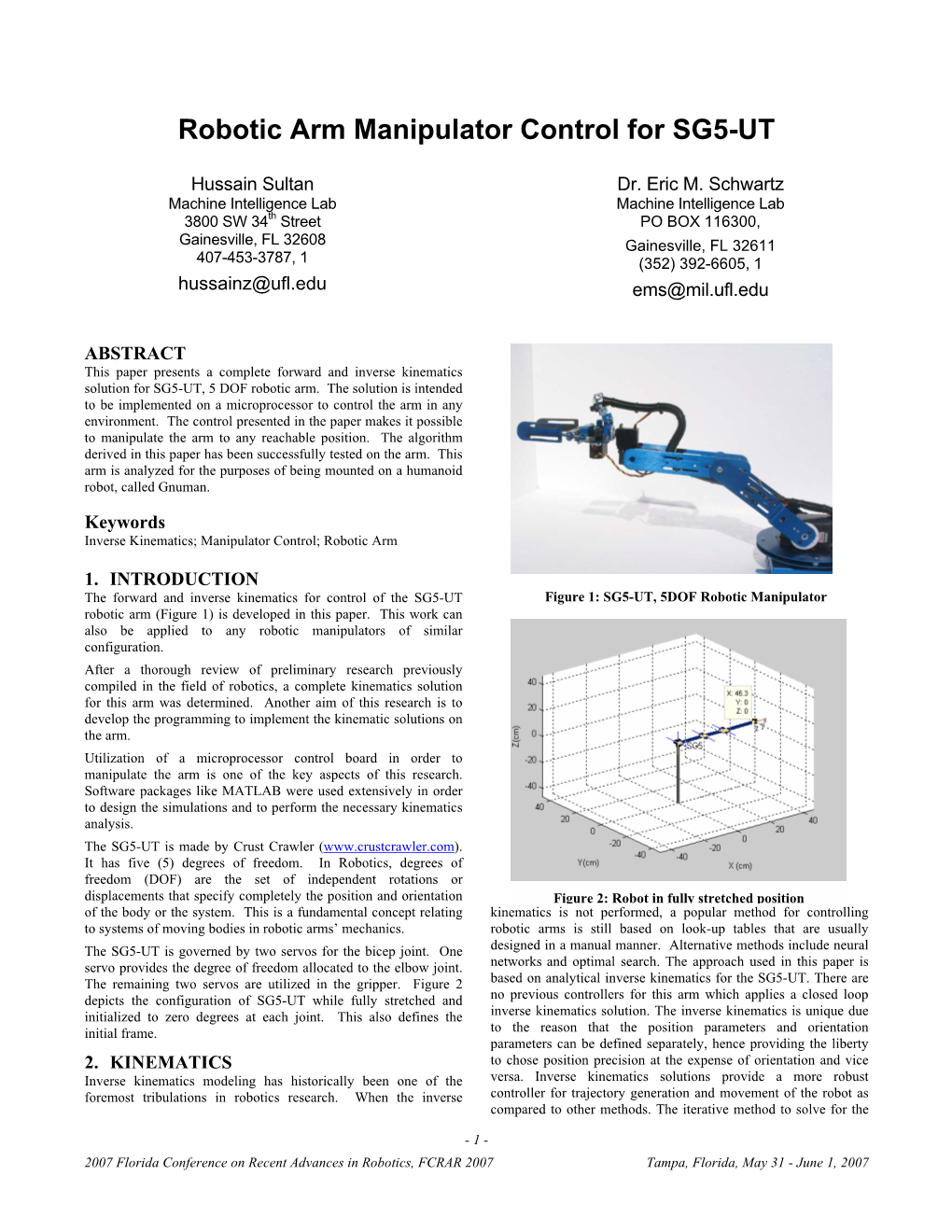 Robotic Arm Manipulator Control for SG5-UT