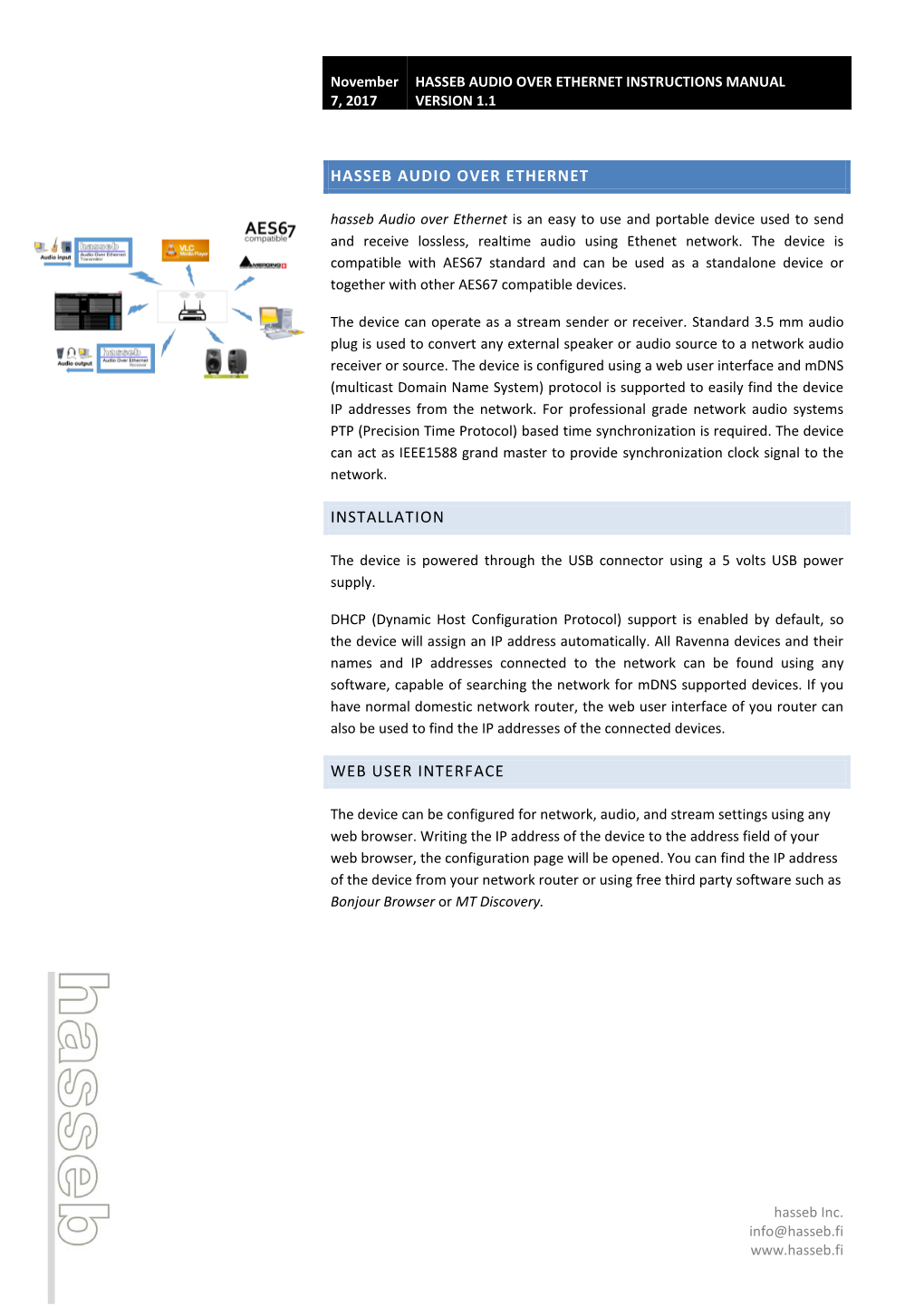 Hasseb Audio Over Ethernet Instructions Manual Version