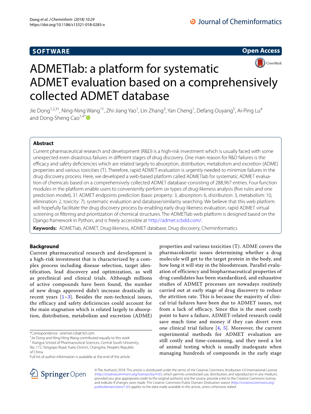 Admetlab: a Platform for Systematic ADMET Evaluation Based on a Comprehensively Collected ADMET Database