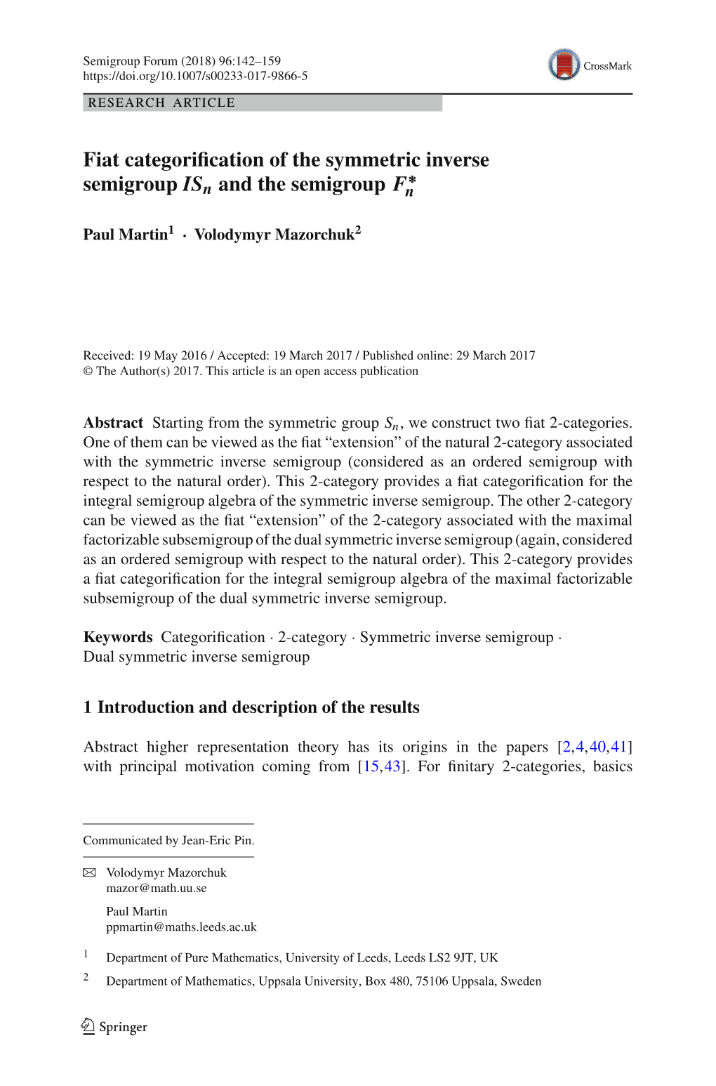 Fiat Categorification of the Symmetric Inverse Semigroup Isn