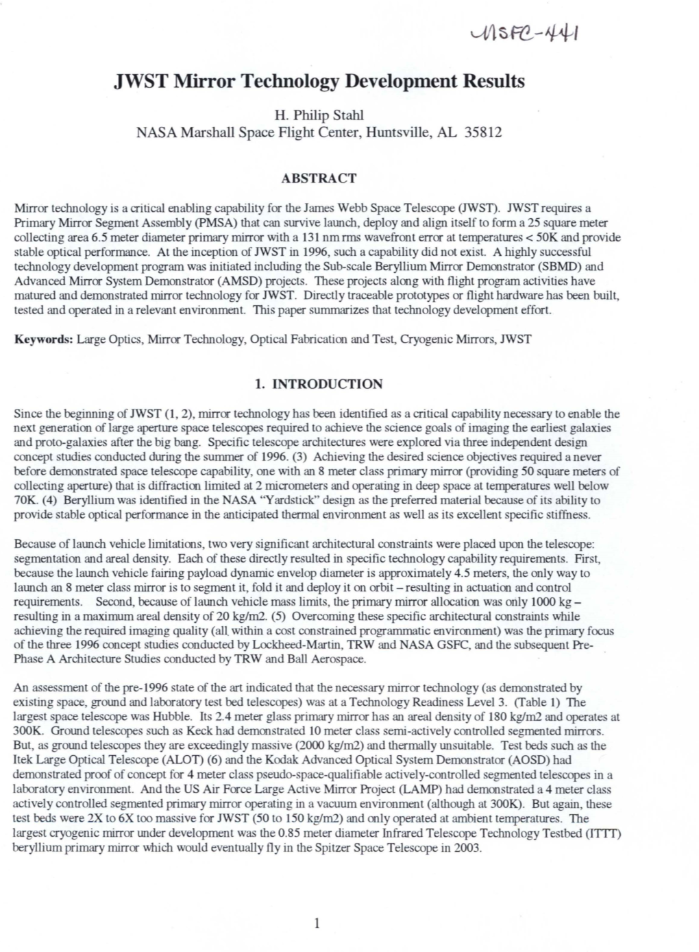 JWST Mirror Technology Development Results