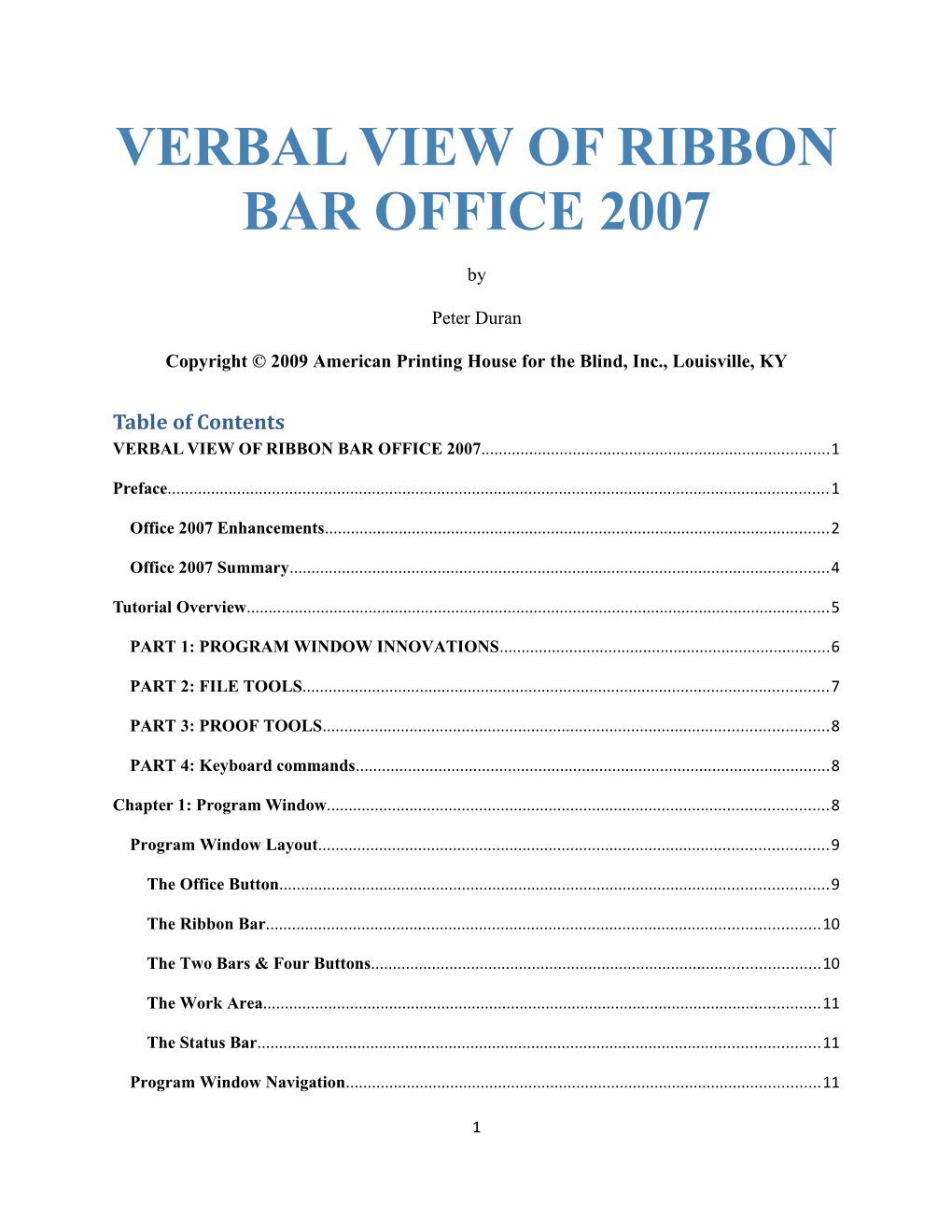 Verbal View of Ribbon Bar Office 2007