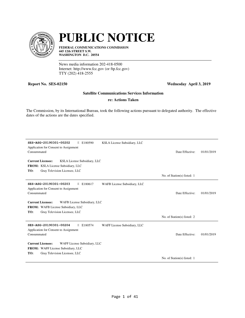 PUBLIC NOTICE FEDERAL COMMUNICATIONS COMMISSION 445 12Th STREET S.W