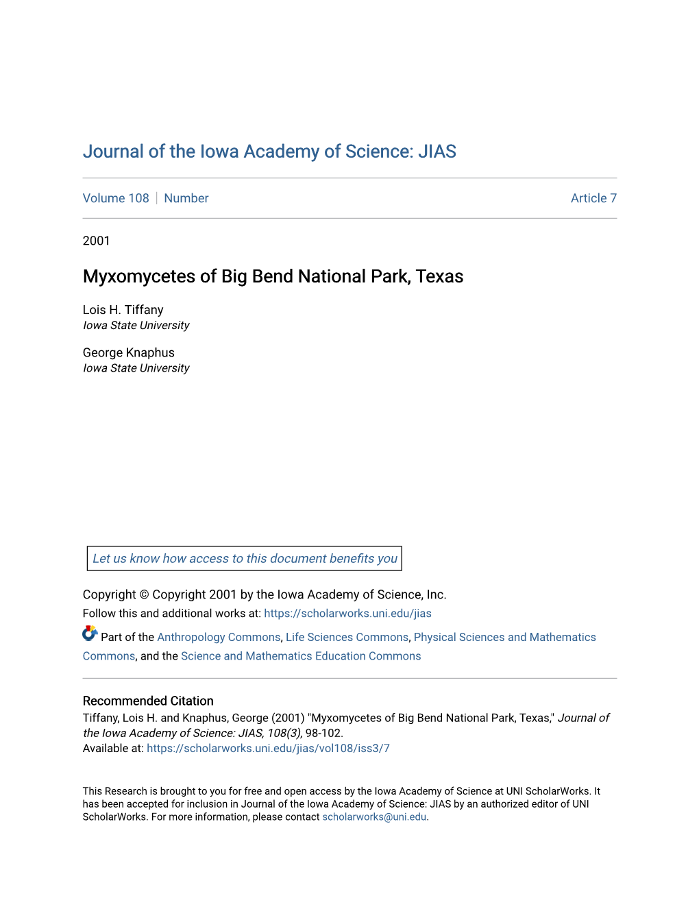 Myxomycetes of Big Bend National Park, Texas