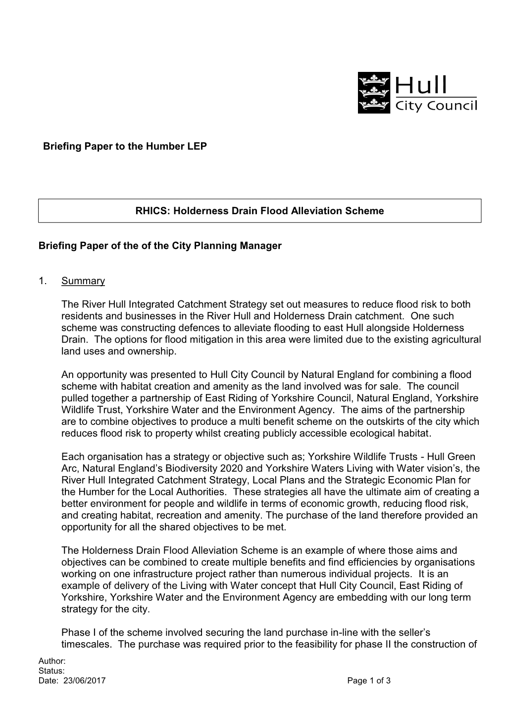 Briefing Paper Template