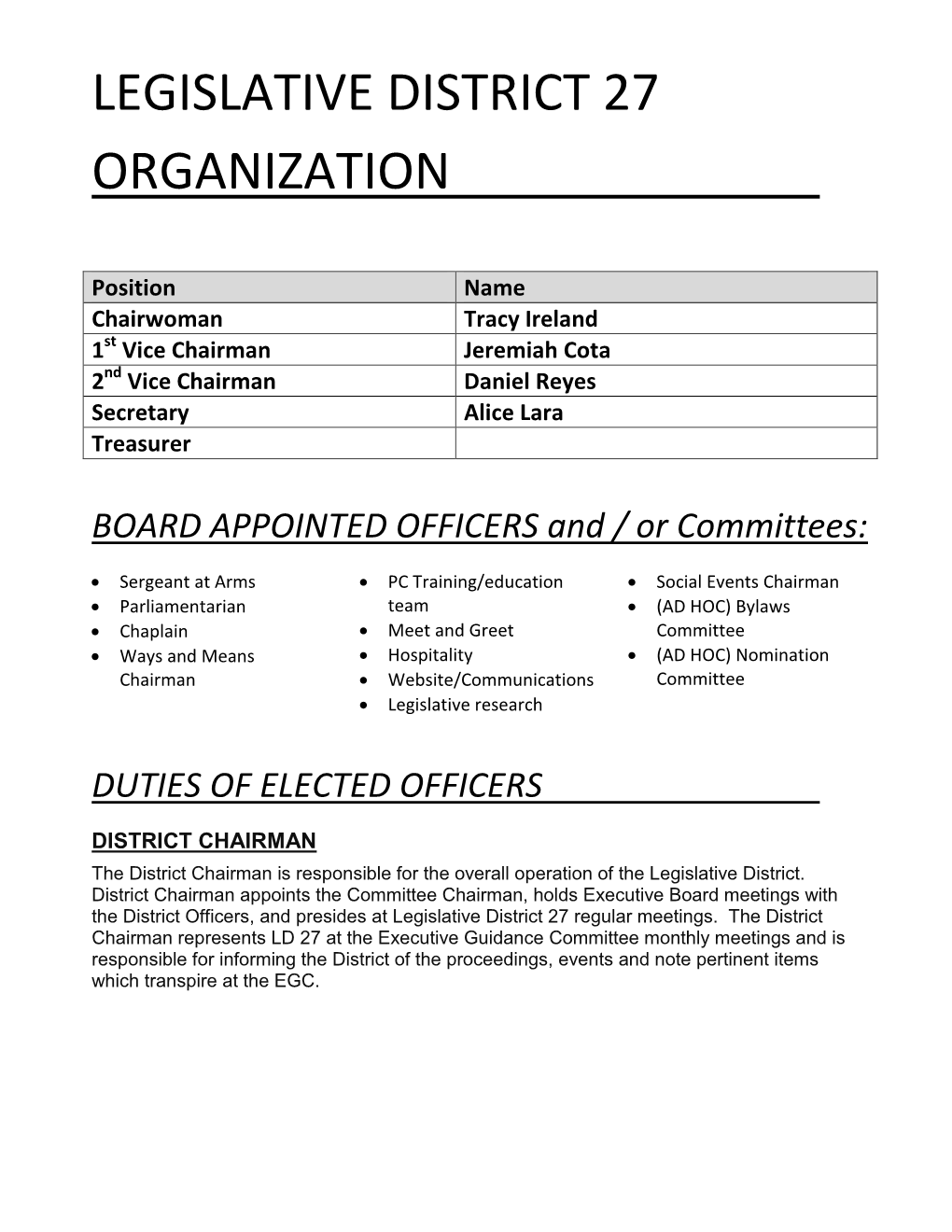 Legislative District 27 Organization