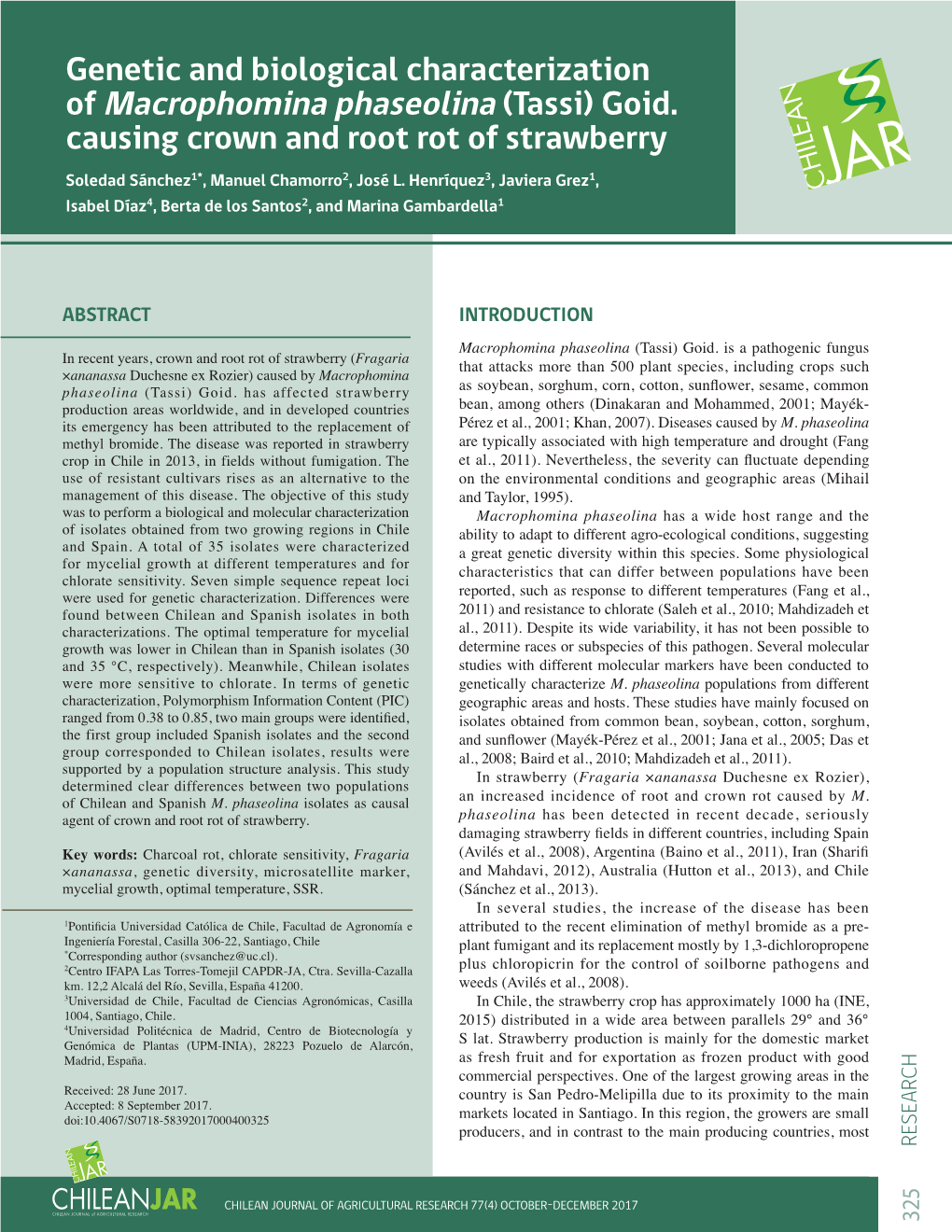 Genetic and Biological Characterization of Macrophomina Phaseolina (Tassi) Goid