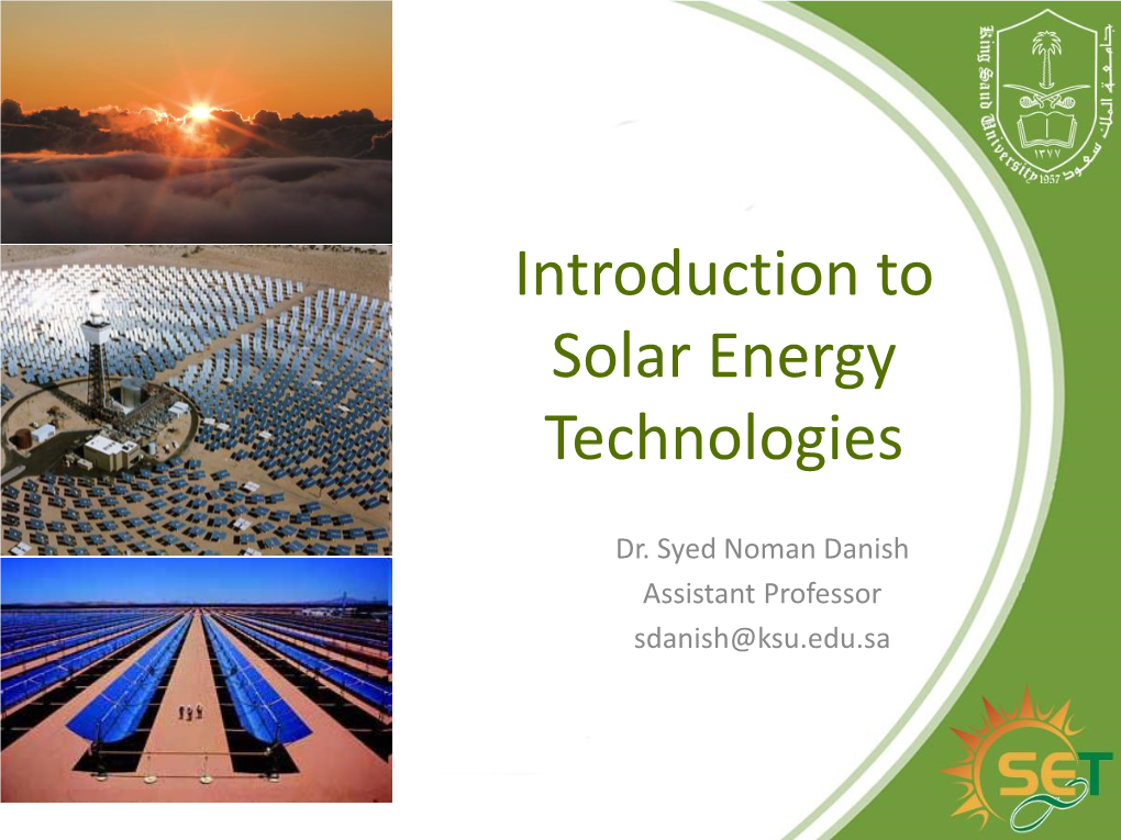 Introduction to Solar Energy Technologies