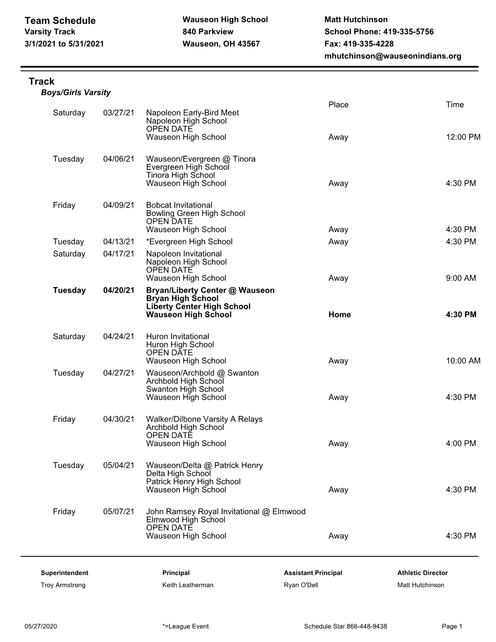 Team Schedule Track