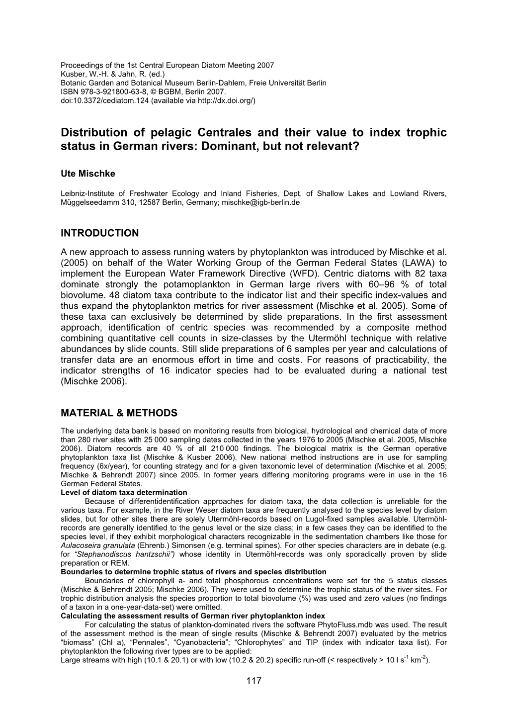 Centric Diatoms with 82 Taxa Dominate Strongly the Potamoplankton in German Large Rivers with 60–96 % of Total Biovolume