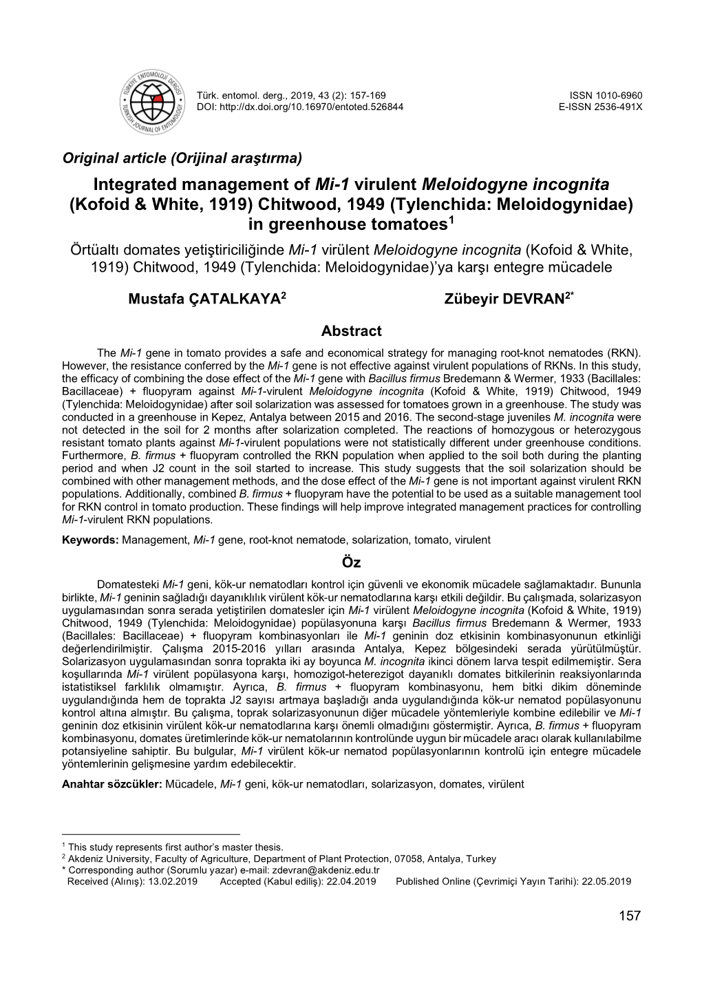 Integrated Management of Mi-1 Virulent Meloidogyne Incognita