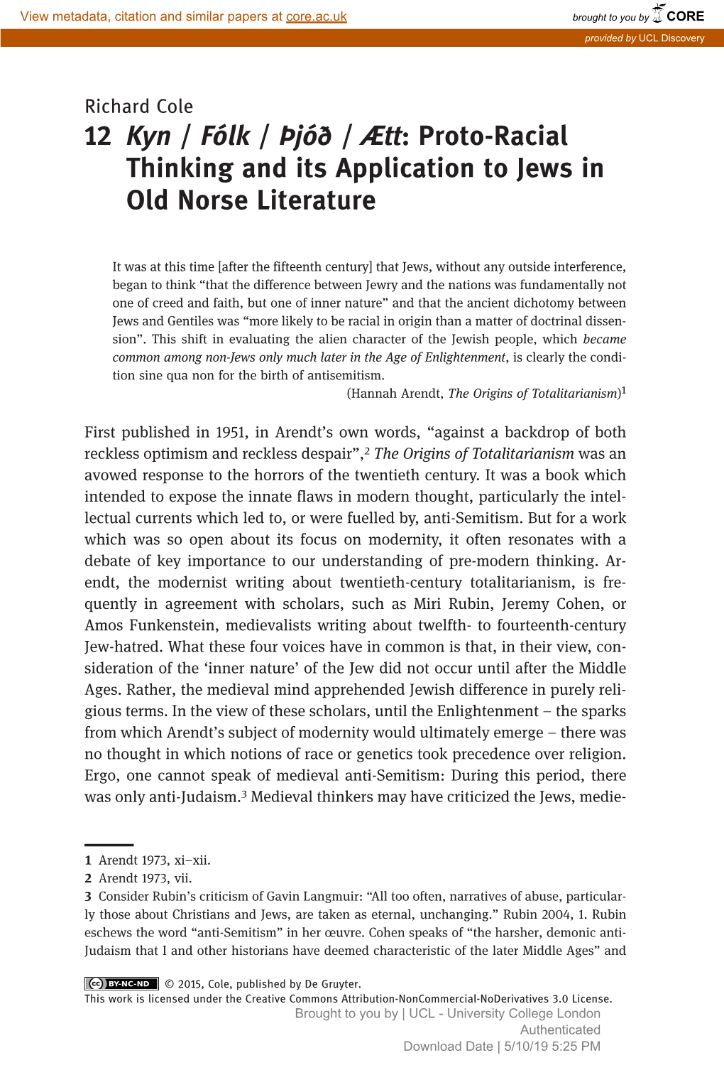 Proto-Racial Thinking and Its Application to Jews in Old Norse Literature