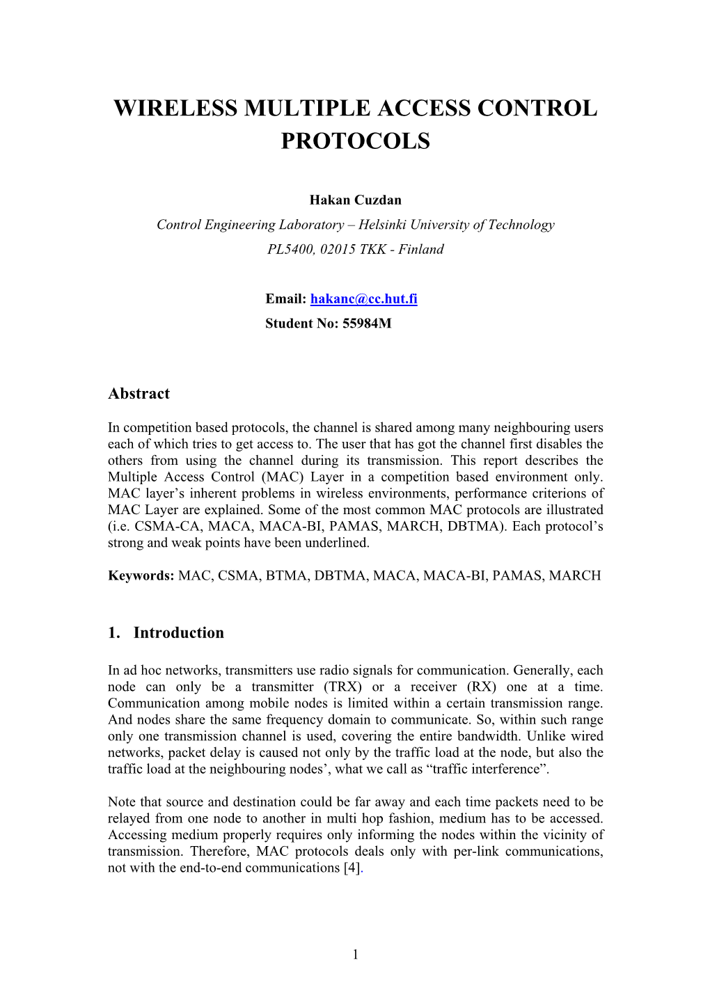 Wireless Multiple Access Control Protocols