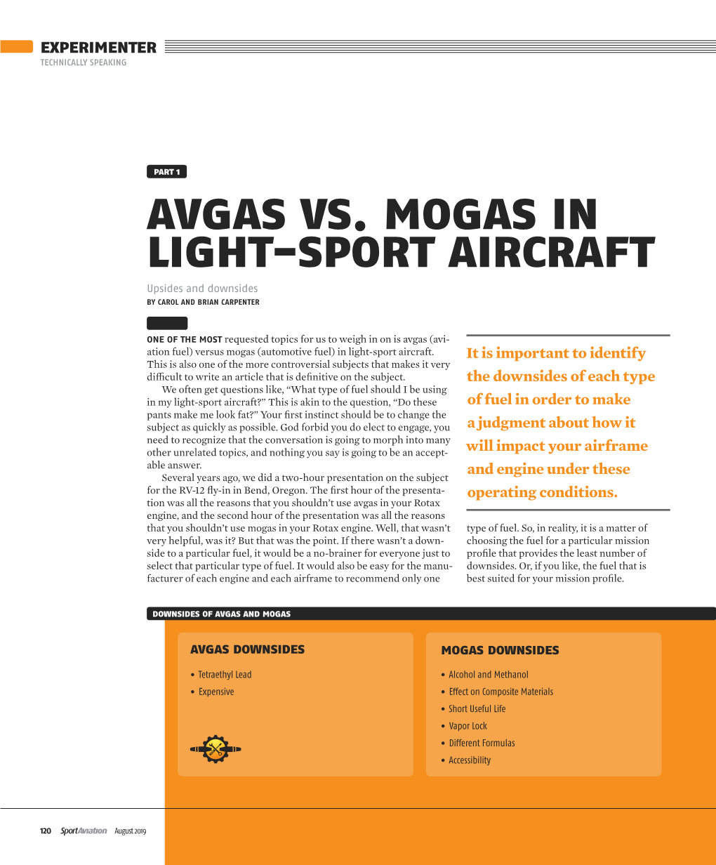 Avgas Vs. Mogas in Light-Sport Aircraft