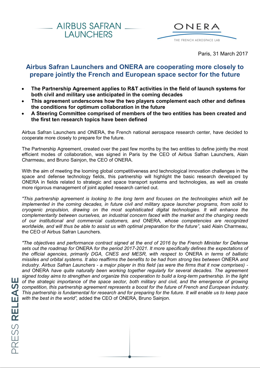 Airbus Safran Launchers and ONERA Are Cooperating More Closely to Prepare Jointly the French and European Space Sector for the Future