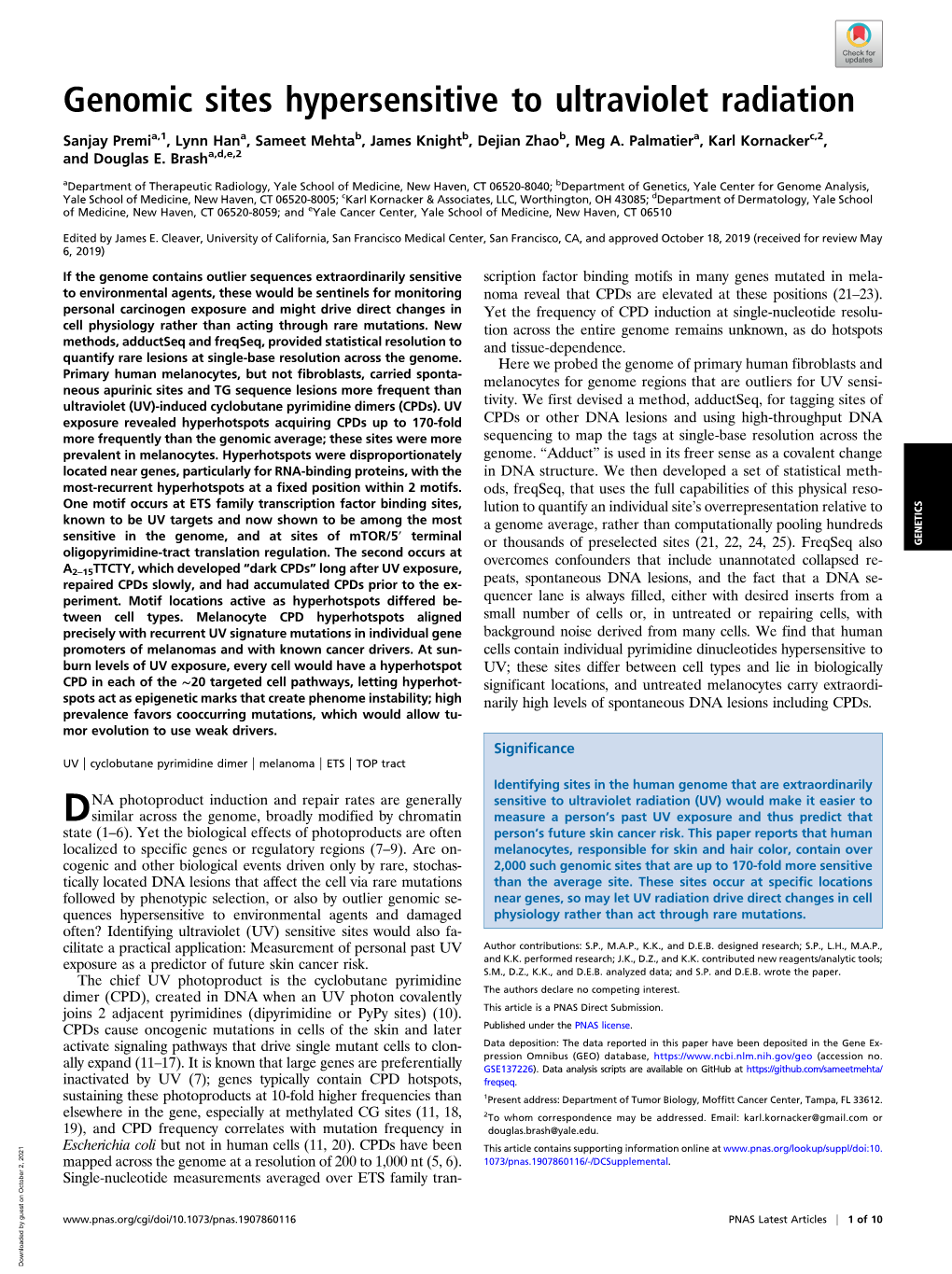 Genomic Sites Hypersensitive to Ultraviolet Radiation