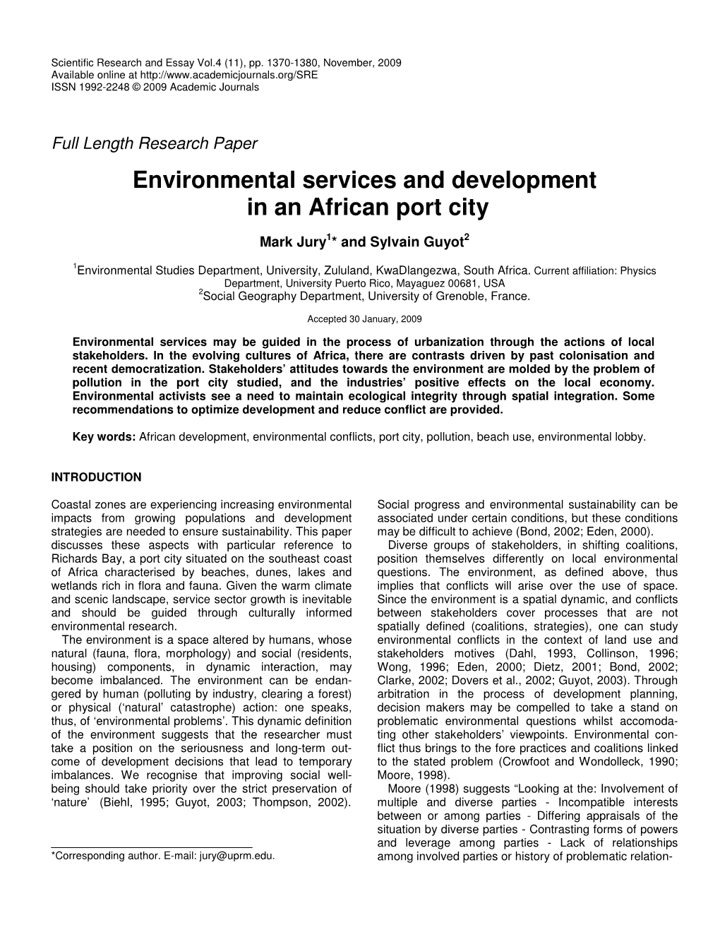 Environmental Services and Development in an African Port City