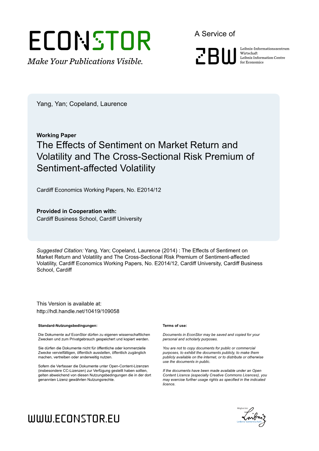 The Effects of Sentiment on Market Return and Volatility and the Cross-Sectional Risk Premium of Sentiment-Affected Volatility