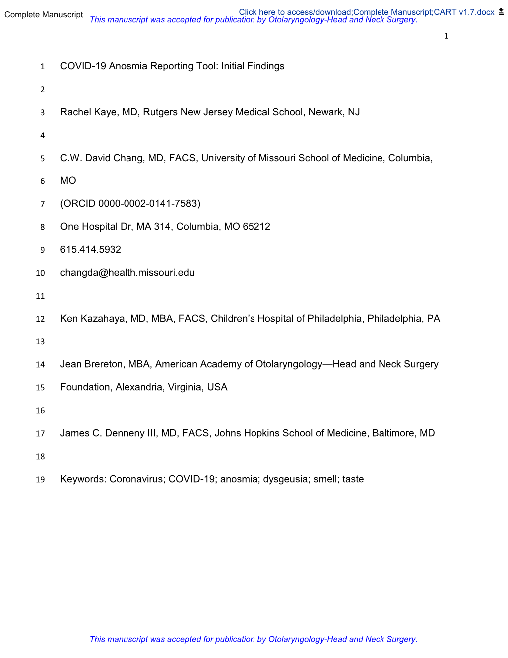 COVID-19 Anosmia Reporting Tool: Initial Findings