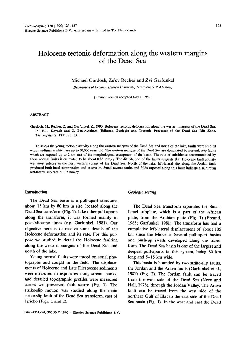 Holocene Tectonic Deformation Along the Western Margins of the Dead Sea