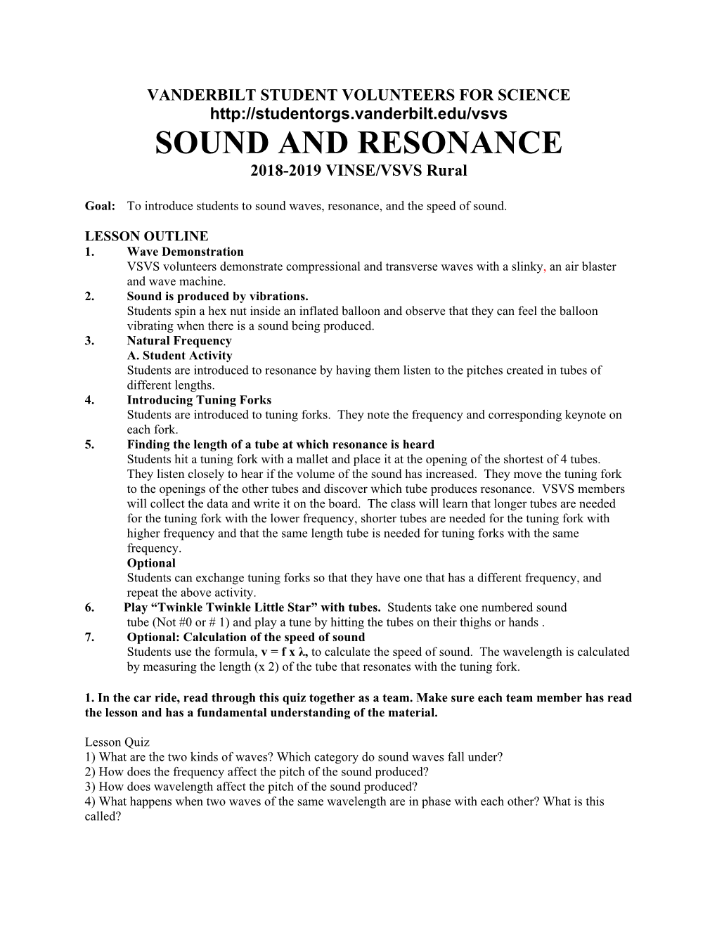 SOUND and RESONANCE 2018-2019 VINSE/VSVS Rural