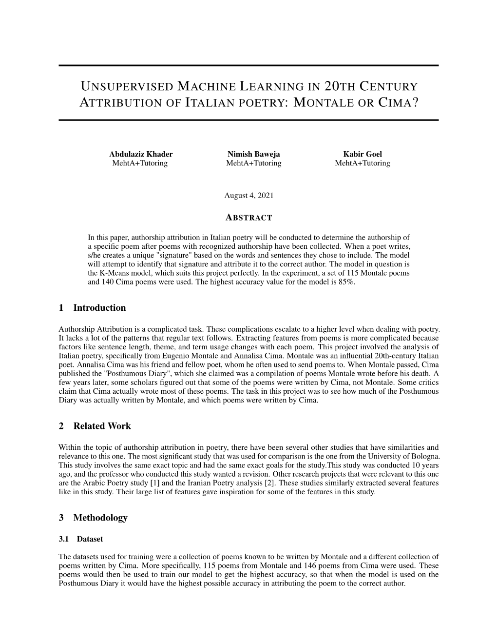 Unsupervised Machine Learning in 20Th Century