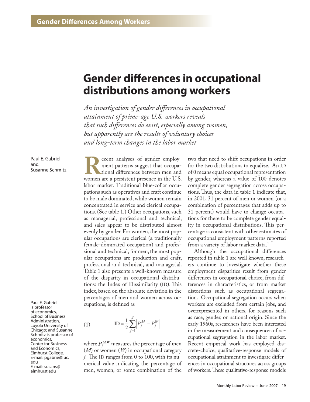 Gender Differences in Occupational Distributions Among Workers