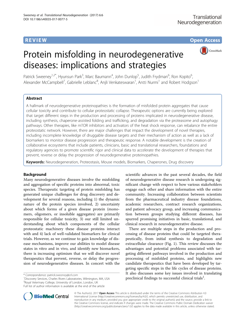 Protein Misfolding in Neurodegenerative Diseases